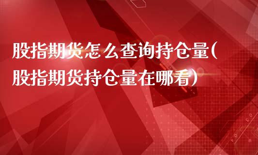 股指期货怎么查询持仓量(股指期货持仓量在哪看)_https://gjqh.wpmee.com_期货新闻_第1张