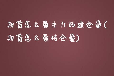 期货怎么看主力的建仓量(期货怎么看持仓量)_https://gjqh.wpmee.com_期货开户_第1张