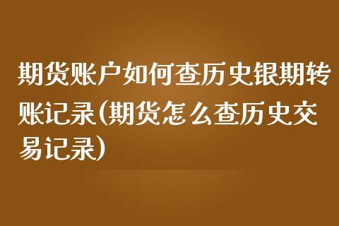 期货账户如何查历史银期转账记录(期货怎么查历史交易记录)_https://gjqh.wpmee.com_期货平台_第1张