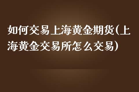 如何交易上海黄金期货(上海黄金交易所怎么交易)_https://gjqh.wpmee.com_期货平台_第1张