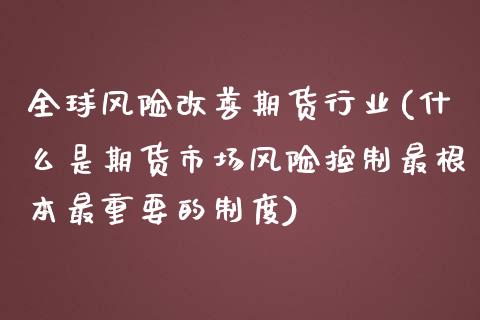 全球风险改善期货行业(什么是期货市场风险控制最根本最重要的制度)_https://gjqh.wpmee.com_国际期货_第1张