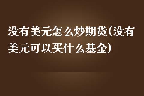 没有美元怎么炒期货(没有美元可以买什么基金)_https://gjqh.wpmee.com_国际期货_第1张