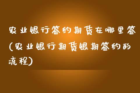 农业银行签约期货在哪里签(农业银行期货银期签约的流程)_https://gjqh.wpmee.com_国际期货_第1张