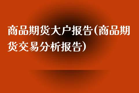 商品期货大户报告(商品期货交易分析报告)_https://gjqh.wpmee.com_国际期货_第1张