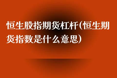 恒生股指期货杠杆(恒生期货指数是什么意思)_https://gjqh.wpmee.com_期货开户_第1张