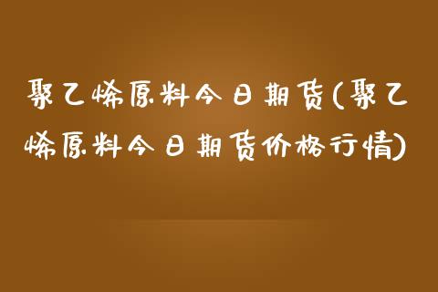 聚乙烯原料今日期货(聚乙烯原料今日期货价格行情)_https://gjqh.wpmee.com_期货百科_第1张