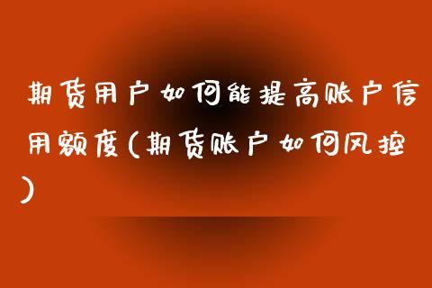 期货用户如何能提高账户信用额度(期货账户如何风控)_https://gjqh.wpmee.com_期货百科_第1张