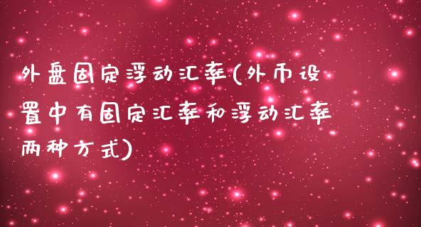 外盘固定浮动汇率(外币设置中有固定汇率和浮动汇率两种方式)_https://gjqh.wpmee.com_期货新闻_第1张