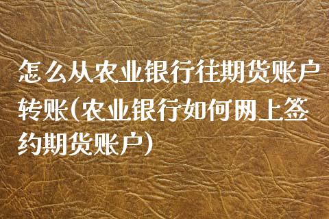 怎么从农业银行往期货账户转账(农业银行如何网上签约期货账户)_https://gjqh.wpmee.com_期货平台_第1张