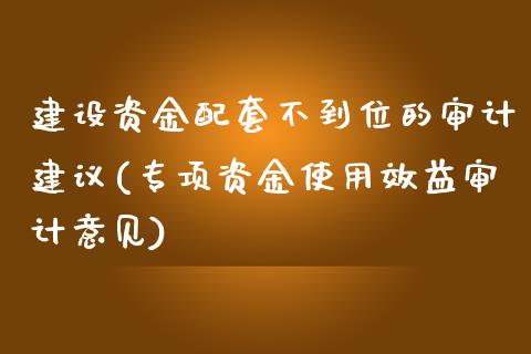 建设资金配套不到位的审计建议(专项资金使用效益审计意见)_https://gjqh.wpmee.com_期货百科_第1张