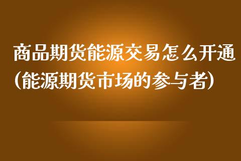 商品期货能源交易怎么开通(能源期货市场的参与者)_https://gjqh.wpmee.com_期货新闻_第1张