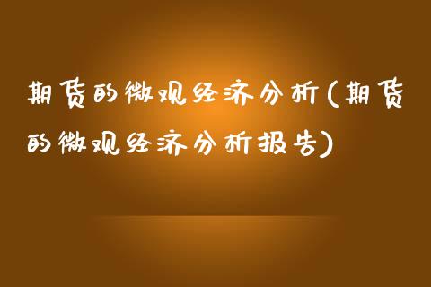 期货的微观经济分析(期货的微观经济分析报告)_https://gjqh.wpmee.com_国际期货_第1张