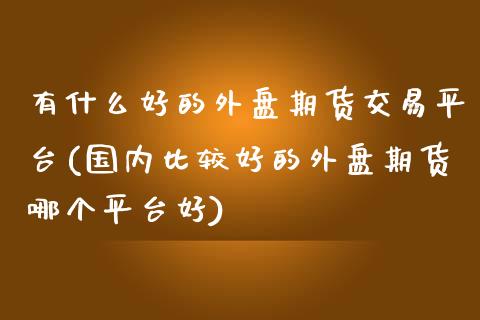 有什么好的外盘期货交易平台(国内比较好的外盘期货哪个平台好)_https://gjqh.wpmee.com_期货开户_第1张