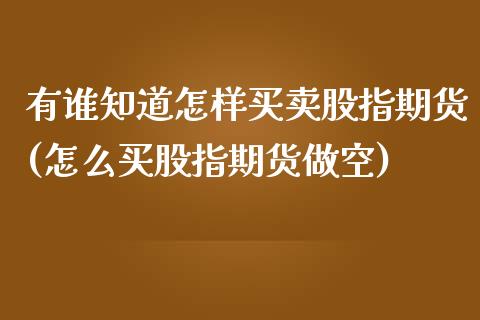 有谁知道怎样买卖股指期货(怎么买股指期货做空)_https://gjqh.wpmee.com_期货百科_第1张