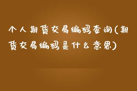 个人期货交易编码查询(期货交易编码是什么意思)_https://gjqh.wpmee.com_期货新闻_第1张