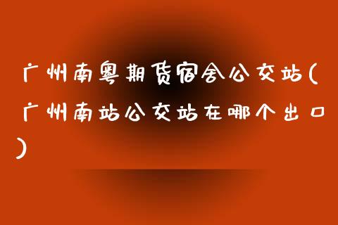 广州南粤期货宿舍公交站(广州南站公交站在哪个出口)_https://gjqh.wpmee.com_期货百科_第1张