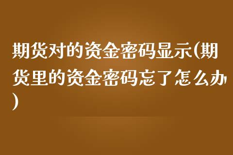 期货对的资金密码显示(期货里的资金密码忘了怎么办)_https://gjqh.wpmee.com_国际期货_第1张