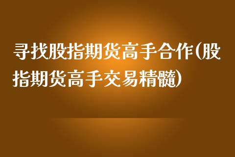 寻找股指期货高手合作(股指期货高手交易精髓)_https://gjqh.wpmee.com_国际期货_第1张