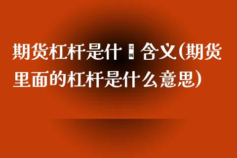 期货杠杆是什麽含义(期货里面的杠杆是什么意思)_https://gjqh.wpmee.com_期货百科_第1张