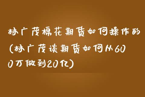 林广茂棉花期货如何操作的(林广茂谈期货如何从600万做到20亿)_https://gjqh.wpmee.com_期货新闻_第1张